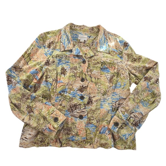 Christopher & Banks Jackets & Blazers - Novelty Scenic Landscape Print Jacket XL 2008 Artsy Teacher Cottagecore 00s